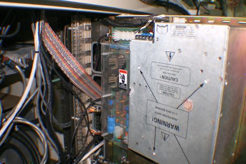 card rack power supplies mounted on door in back of electronics console ...